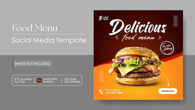 Sosial media promotion für burger food und instagram-designvorlage