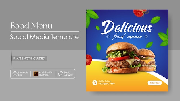 Sosial media promotion für burger food und instagram-designvorlage