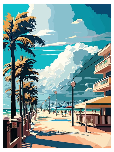 Vektor south beach florida vintage reiseposter souvenir postkarten porträtmalerei wpa-illustration