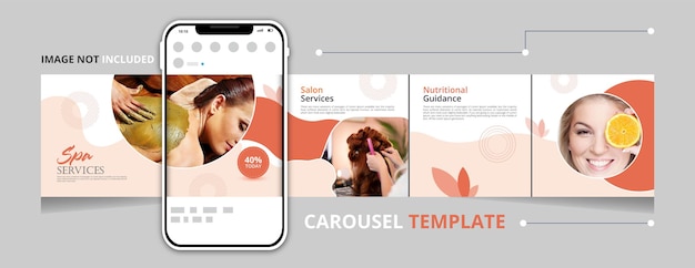 Vektor spa-karousel-vorlage-post in den sozialen medien mit handy
