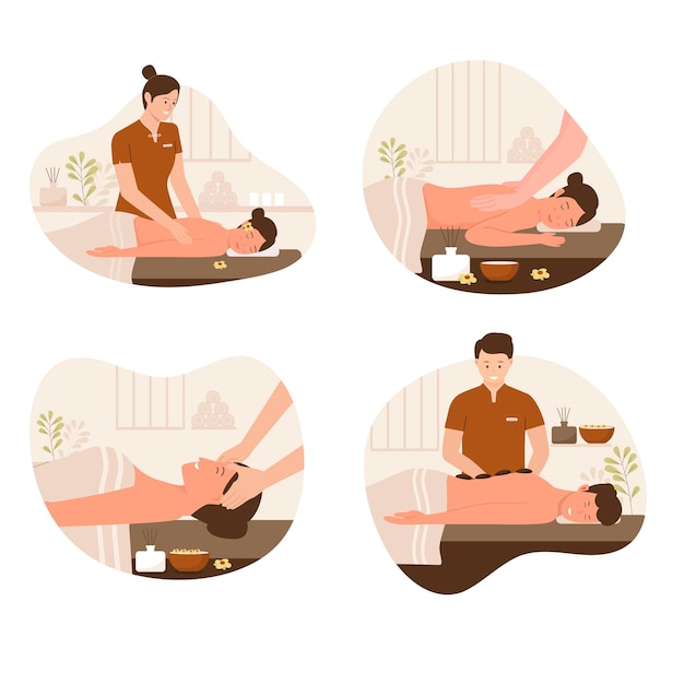 Spa- und massage-illustrationsset