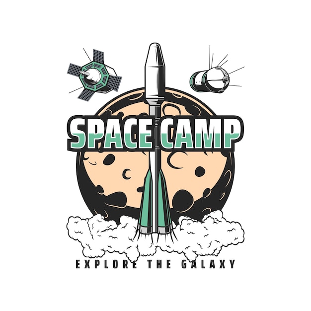 Space camp-symbol von raketenplaneten-satelliten