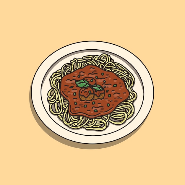 Vektor spaghetti-bolognese-nudeln auf weißer tellerillustration