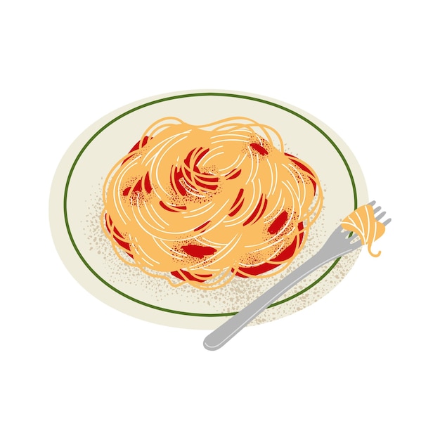 Spaghetti mit Tomatensauce und Gabel Traditionelle italienische Nudeln