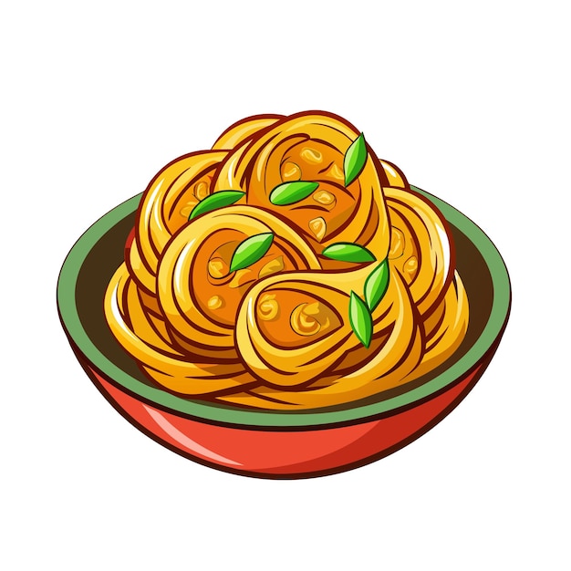 Vektor spaghetti-nudeln in einer platte, isoliert auf weiß