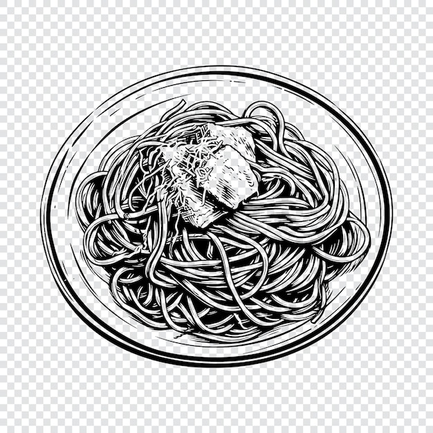 Spaghetti-teller mit handgezeichneter vektorillustration im gravurstil