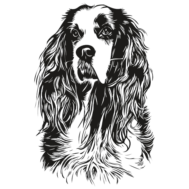Spaniel english springer hund vektor illustration handgezeichnete linie kunst haustiere logo schwarz und weiß