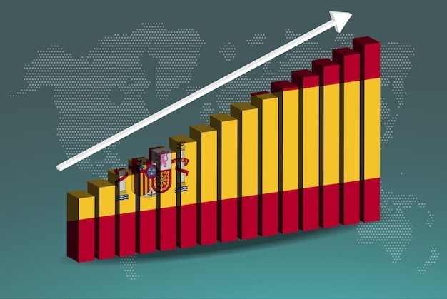 Spanien 3d-balkendiagramm vektor nach oben steigender pfeil auf datenland statistikkonzept