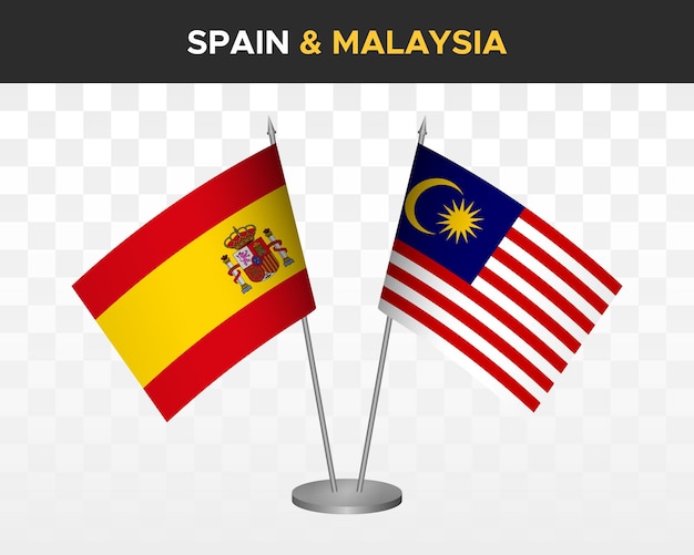 Spanien vs malaysia schreibtischflaggen mockup isolierte 3d-vektorillustration bandera de espana