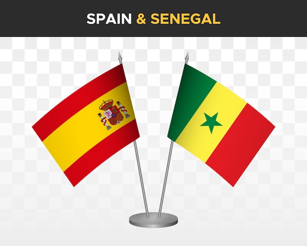 Spanien vs senegal Tischflaggen Mockup isolierte 3D-Vektorillustration Bandera de espana