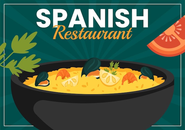 Spanische Restaurant-Soziale Medien-Hintergrund Flach-Cartoon-Handgezeichnete Vorlagen Illustration