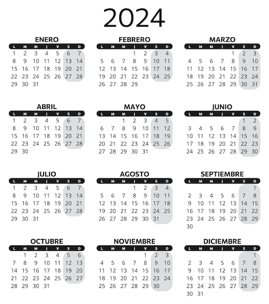 Vektor spanischer kalender für 2024 bearbeitbare vektorvorlagenillustration in spanien vertikal