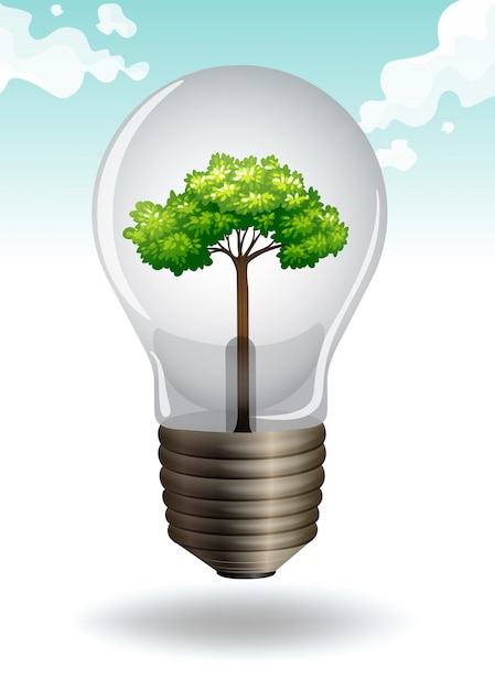 Sparen Sie Energie Thema mit Glühbirne und Baum