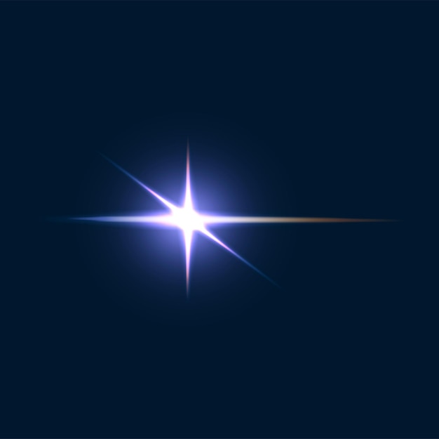 Sparkle Flare und Flash-Effekt Glühen Licht und Glanz des Vektors helle Stern Sonne oder Kamera-Objektiv Flare mit realistischen glänzenden Strahlen und Strahlen Magisches Weihnachten oder Weltraumstern im dunklen Nachthimmel Hintergrund