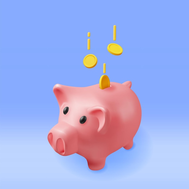 Sparschwein 3d mit Münzen