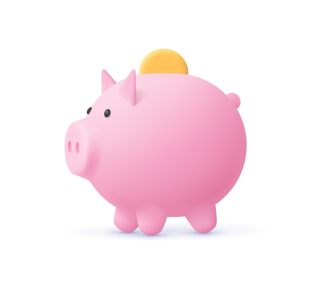 Sparschwein mit Münze Geldsparbank Finanzwirtschaft Investitionskonzept 3D-Vektorsymbol Cartoon minimaler Stil