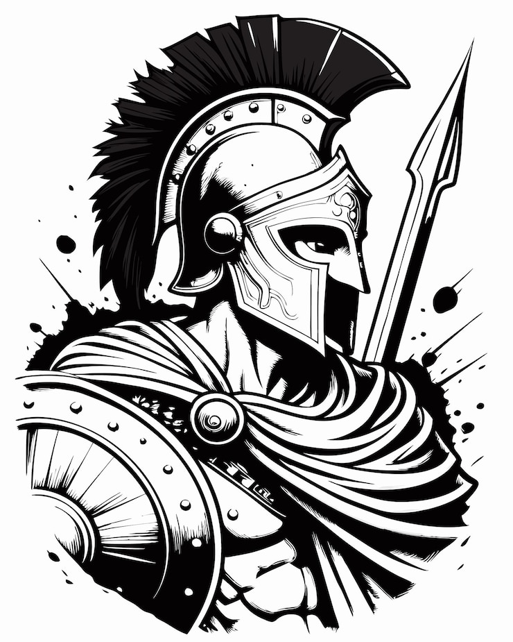 Vektor sparta-soldaten-design-illustration mit handzeichnung