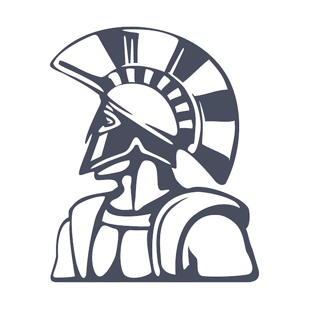Spartanischer krieger im traditionellen helm auf seinem kopf illustration für emblemikone im vintage-stil