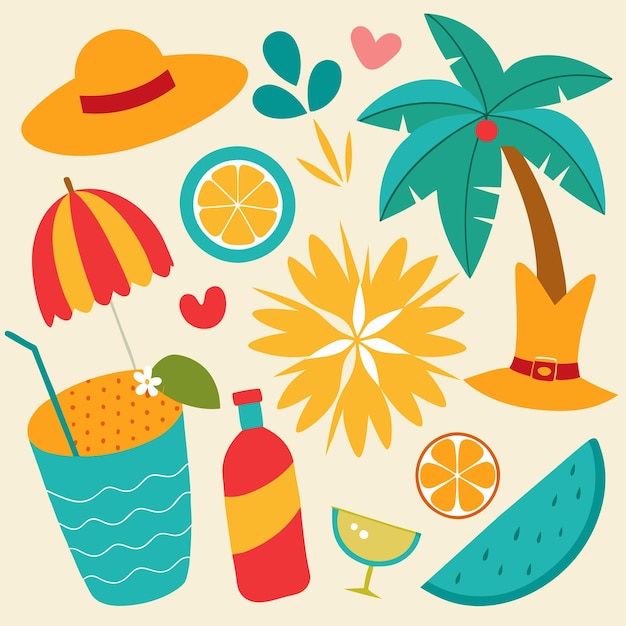 Spaß am Strand im Sommer mit Palmen Cocktails Wassermelone