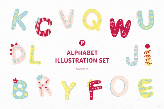 Spaß beim lernen des alphabet-illustrationssatzes