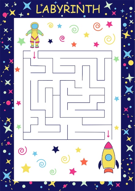 Spaß pädagogisches raumthema-labyrinth-puzzlespiel für kinder illustration, geeignet für spiele