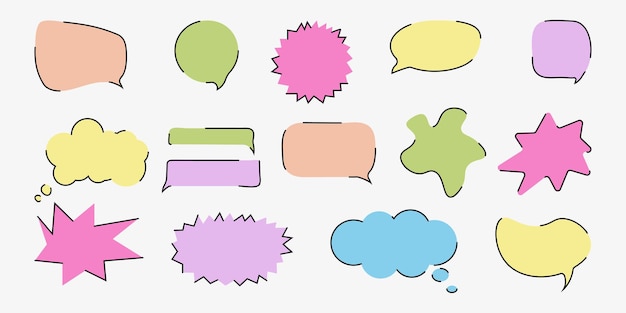 Speech Bubble-Set im Doodle-Stil Vielfarbige Linienkunst Chat Ballon Süßer Rahmen Speech-Bubble