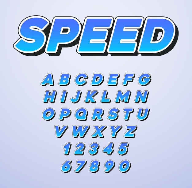 Speed italic font mit buchstaben und zahlen