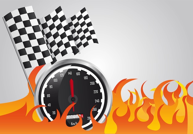 Speed ​​racing mit feuer und zielflaggen