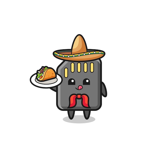 Speicherkarte mexikanisches kochmaskottchen, das einen taco hält, niedliches design