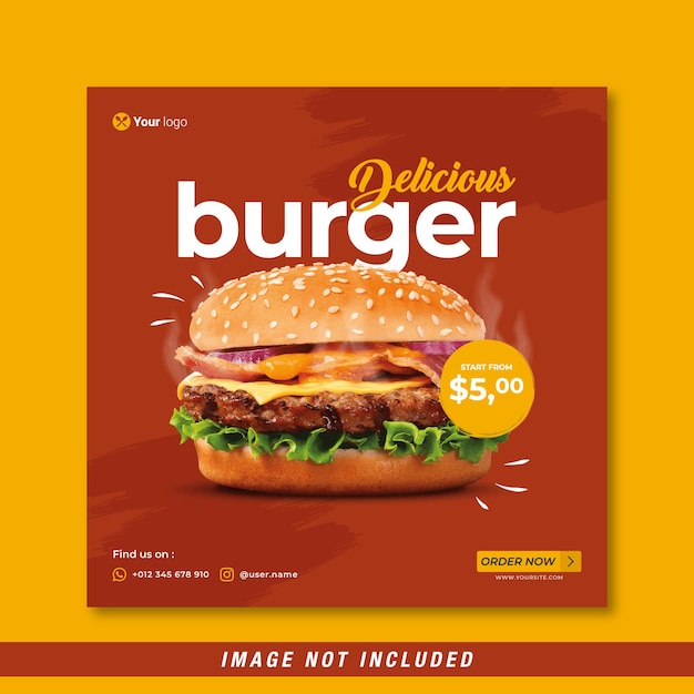 Vektor speisekarte und leckere burger-social-media-banner-vorlage kostenloser vektor