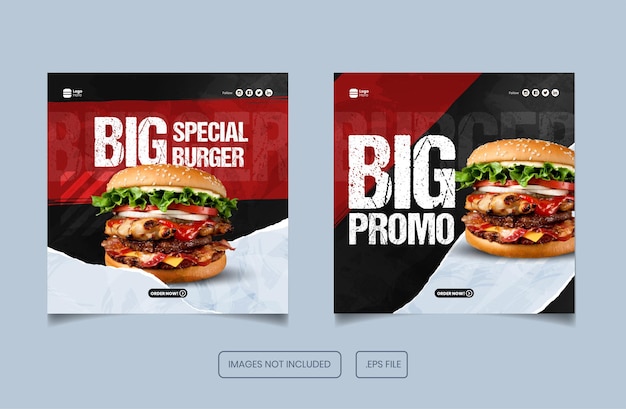 Speisenkarte burger instagram und facebook post und bannervorlage