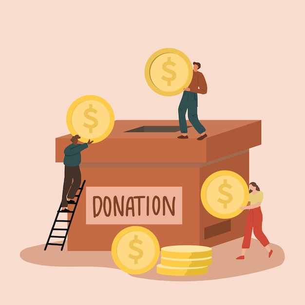 Spenden- und freiwilligenkonzept-illustrationsset wie geldmünzen teilen und menschen lieben