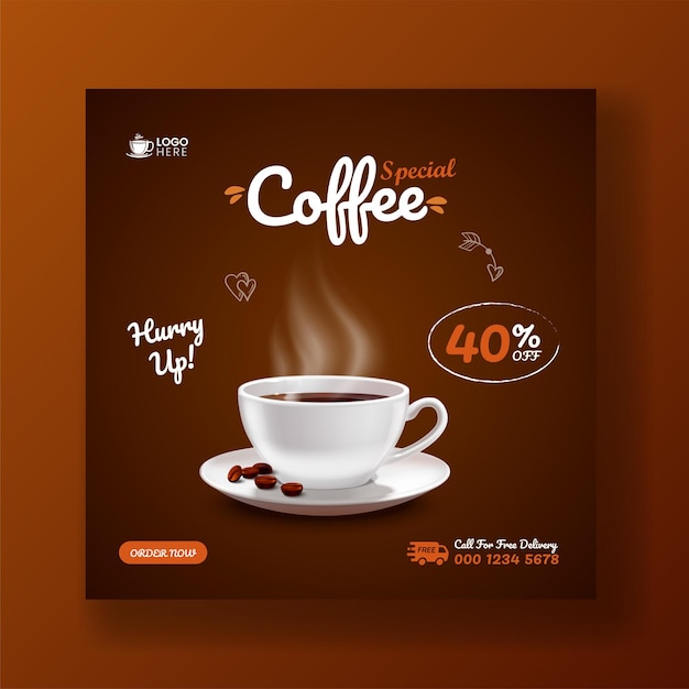 Spezielle Kaffee-Getränke-Menü-Verkaufs-Werbe-Social-Media-Post-Banner-Vorlage