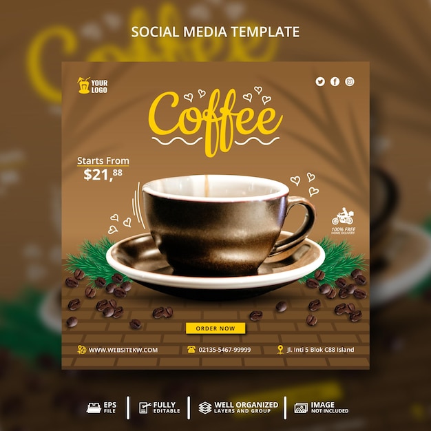Spezielle Kaffee-Social-Media-Beitragsvorlage für die Promotion
