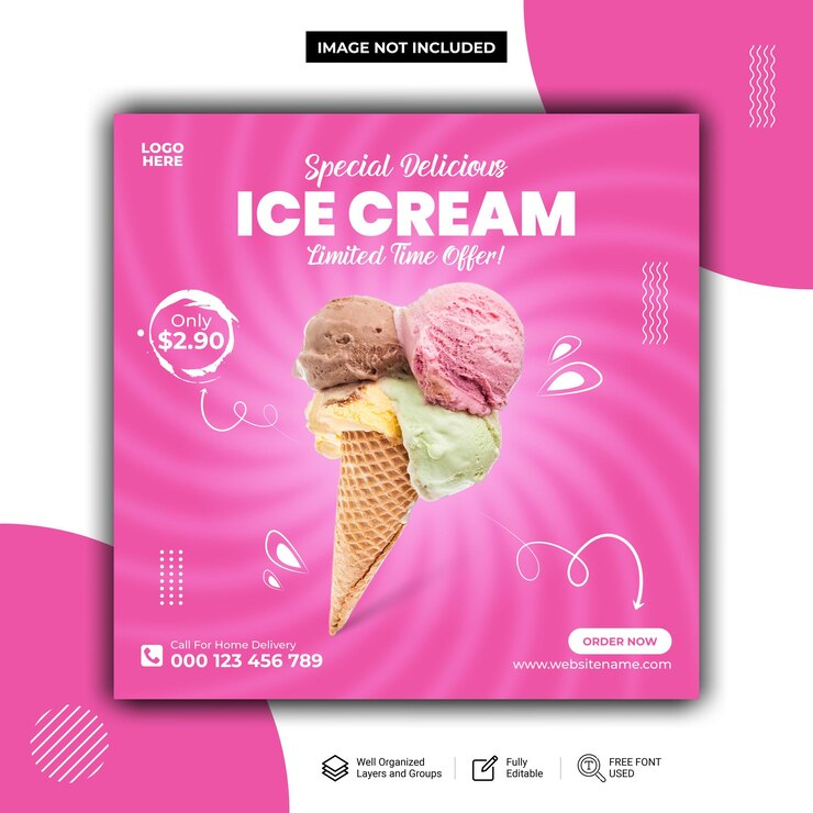 Spezielle köstliche Eiscreme-Social-Media-Post-Banner-Design-Vektorvorlage