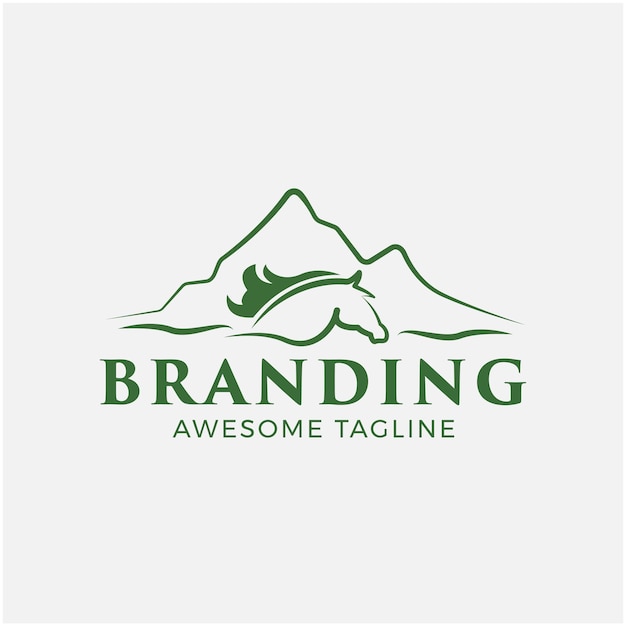 Spezielle Logo-Vorlage für Pferd und Berg