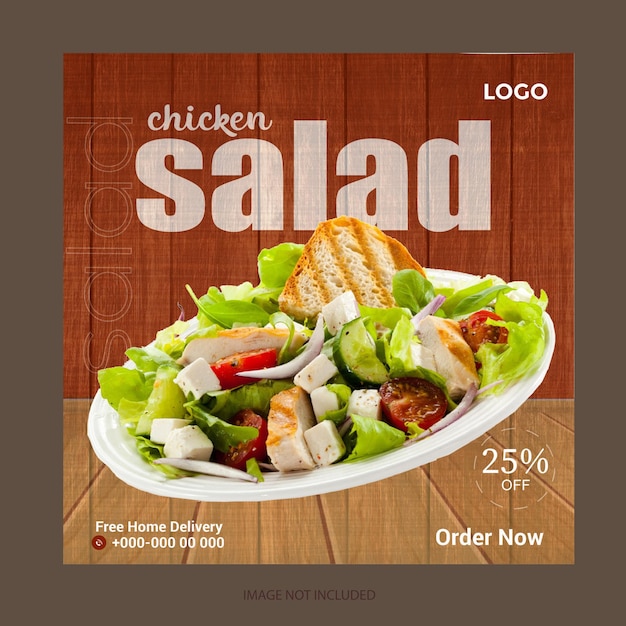 Spezieller salat mit huhn und weißer schüsselschablone