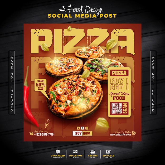 Spezielles Pizza-Fast-Food-Menü Social-Media-Post und Banner-Vorlage für die Werbung