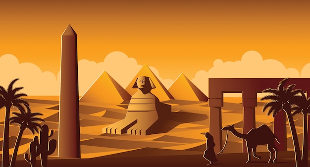 Vektor sphinx und pyramide berühmtes wahrzeichen von ägypten