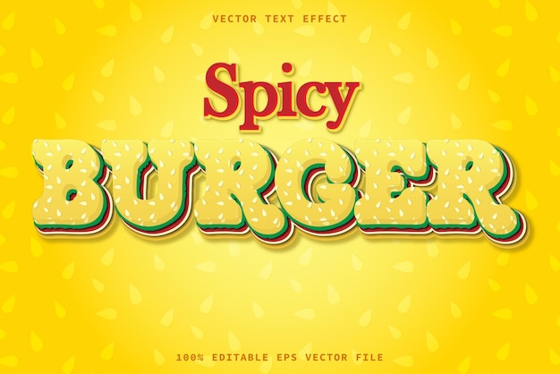 Vektor spicy burger 3d-text-effekt realistischer text eps bearbeitbarer text