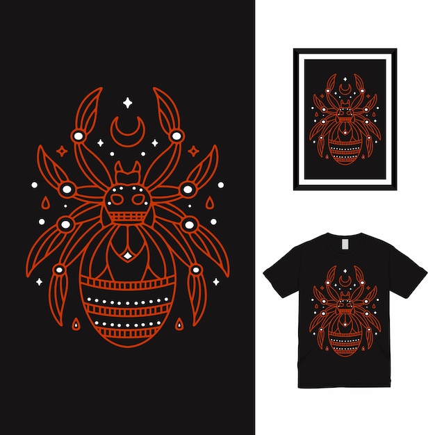 Spider Line Art T-Shirt Design