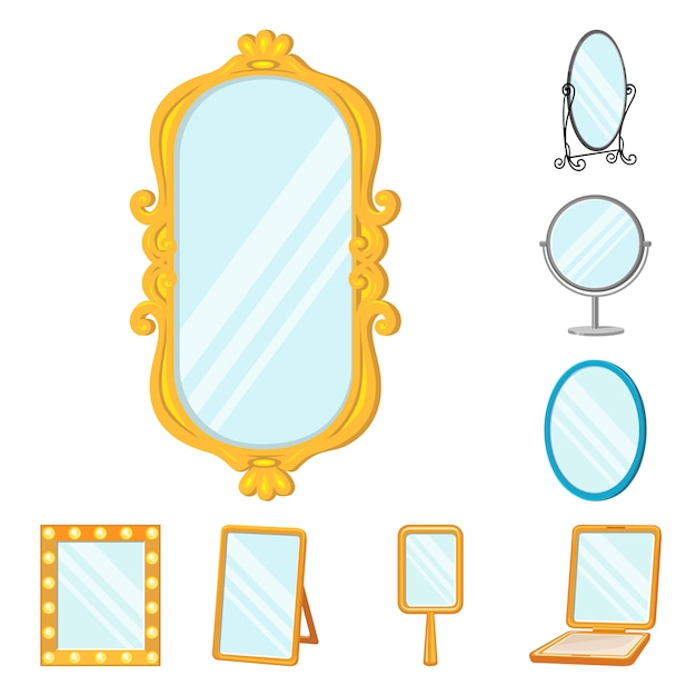 Vektor spiegelglas cartoon icon set. isolierte abbildung möbel für make-up. icon-set toilettenspiegel.