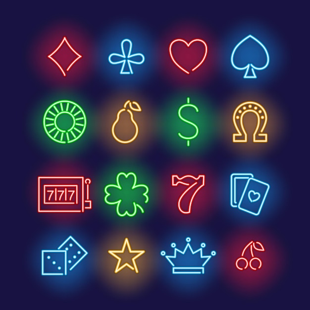 Spiel Casino Neon Farbe dünne Linie Ikonensatz Vektor