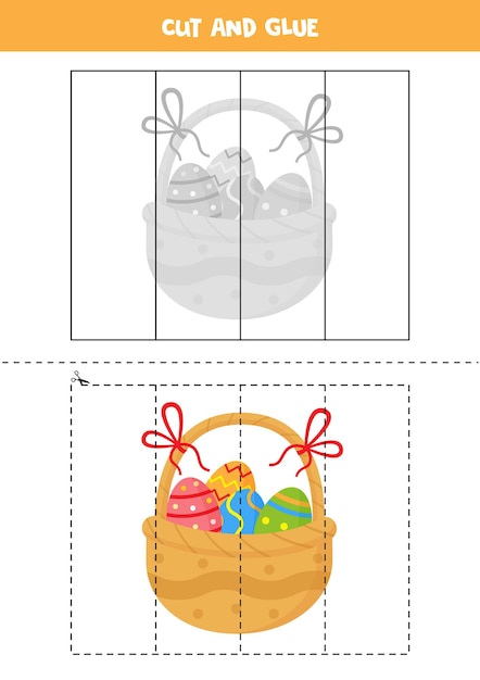 Spiel für kinder mit osterkorb schneiden und kleben. schneidpraxis für kinder im vorschulalter.