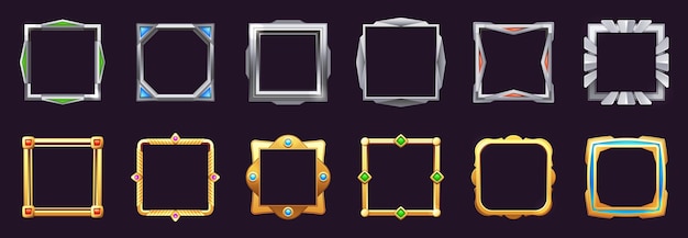 Spiel ui quadratischer Rahmen Leerer Rahmen Spiel-Asset-Elemente Cartoon stilisierte Sprite-Grafikelemente GUI-Symbole für die Benutzeroberfläche der mobilen App Vektorsatz