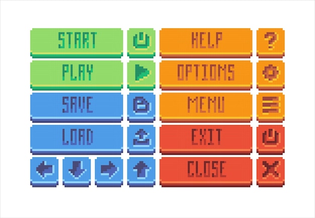 Spiel-Vektor-Menü-Schnittstelle mit Einstellungen, die das Spiel beenden, speichern und das Spiel starten
