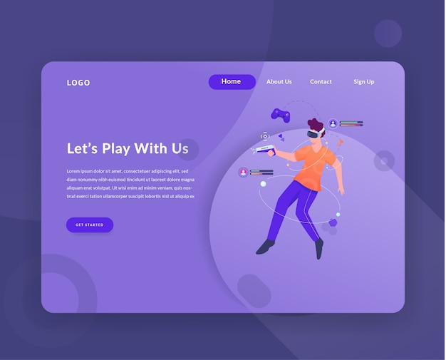 Vektor spiel web landing page mit illustration