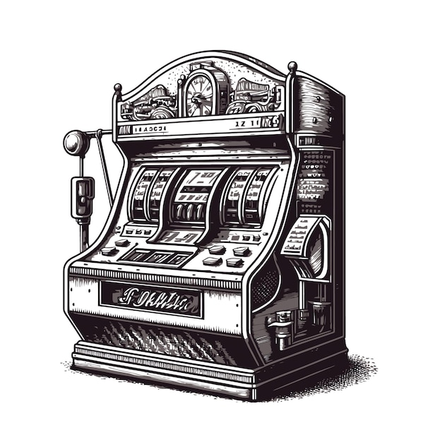 Spielautomat Casino-Maschine schwarze Farbe im Skizzenstil Vektorillustration