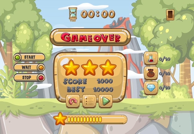 Spielbenutzeroberfläche mit Game Over und drei Sternen