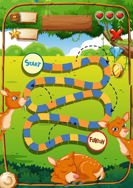 Spieldesign mit Hirschen im Hintergrund